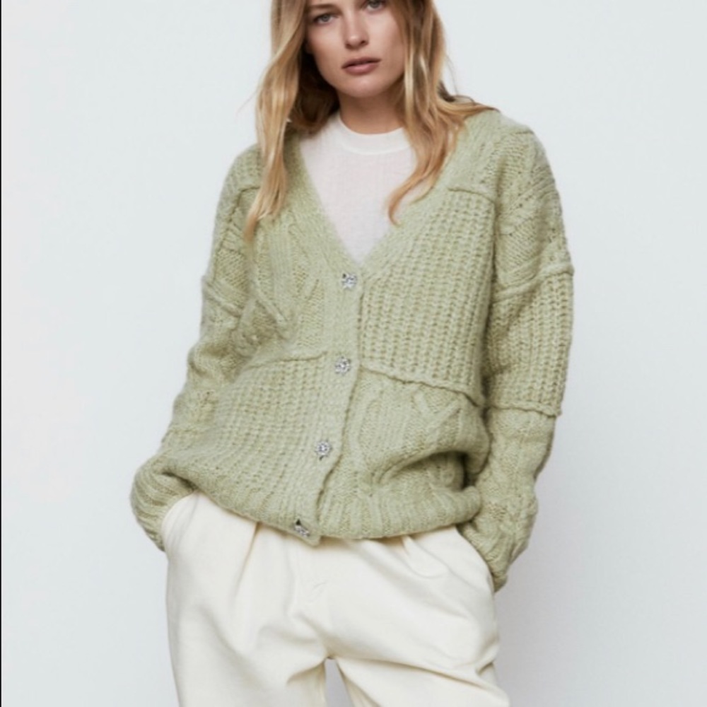 ZARA PATCHWORK KNIT CARDIGAN